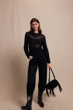 Slowlove Top encaje combinado Negro Sale