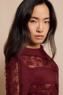 Slowlove Top encaje combinado Vino Sale