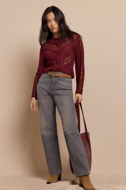 Slowlove Top encaje combinado Vino Sale