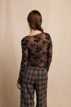 Slowlove Top escote asimétrico Marr&oacute;n oscuro Discount