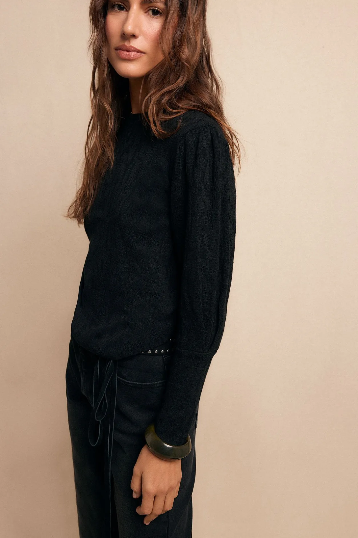 Slowlove Top estructura frunce Negro Clearance