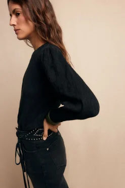 Slowlove Top estructura frunce Negro Clearance