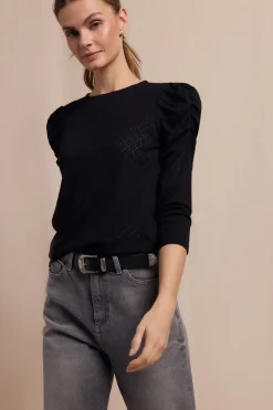 Slowlove Top estructura manga abullonada Negro New