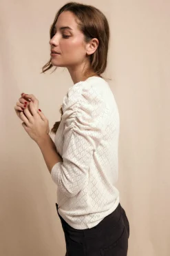 Slowlove Top estructura manga abullonada Marfil Discount