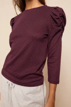 Slowlove Top estructura manga abullonada Vino Best