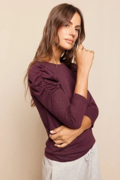 Slowlove Top estructura manga abullonada Vino Best