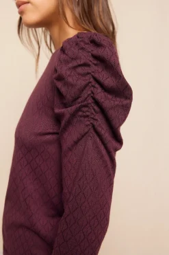 Slowlove Top estructura manga abullonada Vino Best