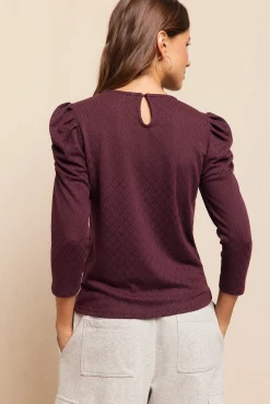 Slowlove Top estructura manga abullonada Vino Best