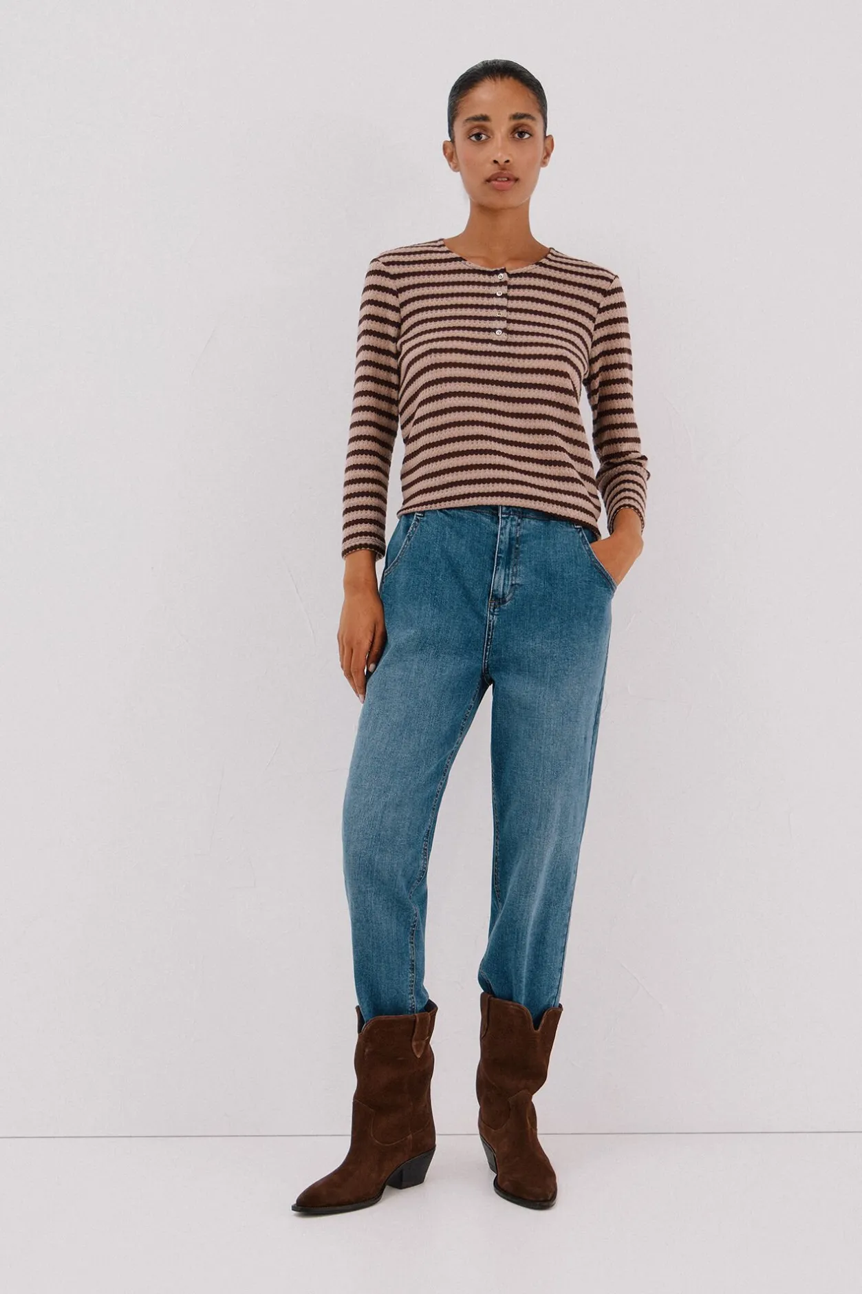 Cortefiel Top estructura rayas Marrón oscuro Best