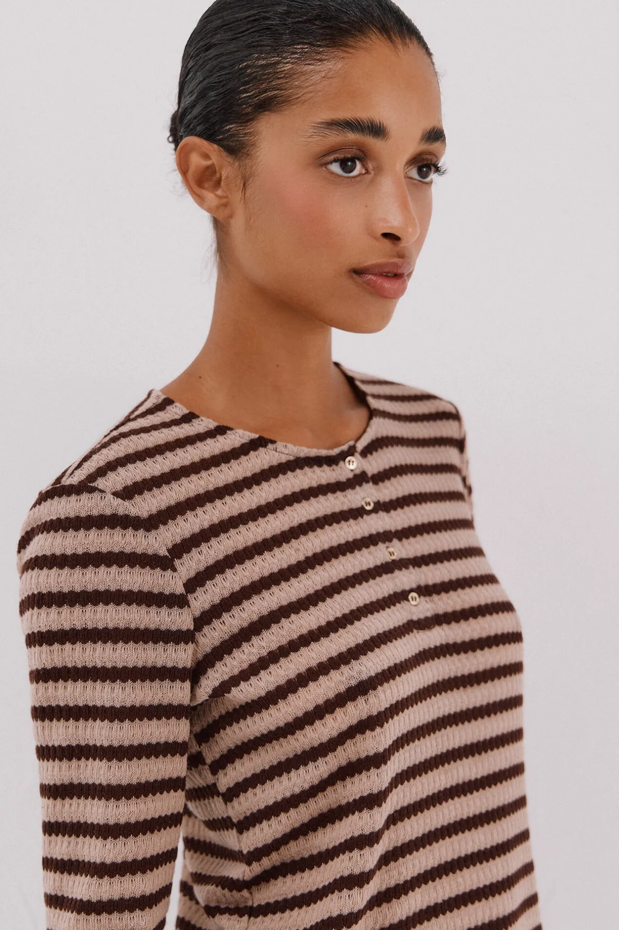 Cortefiel Top estructura rayas Marrón oscuro Best