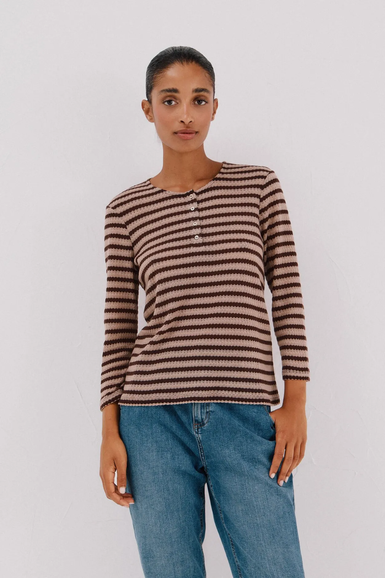 Cortefiel Top estructura rayas Marrón oscuro Best