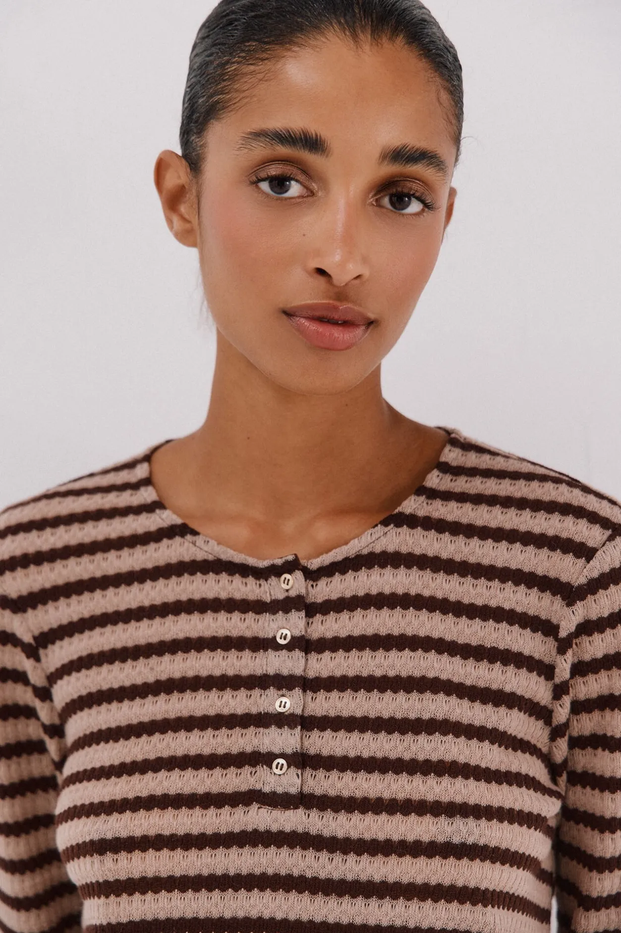 Cortefiel Top estructura rayas Marrón oscuro Best