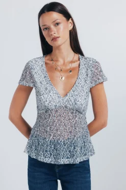 Springfield Top florecitas azules marr&oacute;n Sale