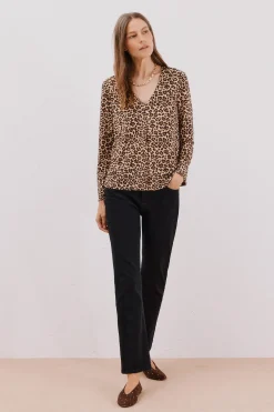 Cortefiel Top fluido pliegue Estampado beige