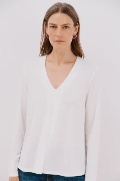 Cortefiel Top fluido pliegue Blanco