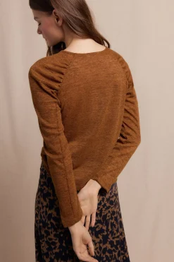 Slowlove Top frunces manga Dorado Outlet