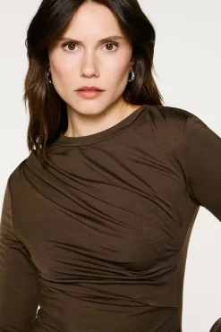 Selected Top fruncido slim fit Marr&oacute;n oscuro Discount