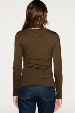 Selected Top fruncido slim fit Marr&oacute;n oscuro Discount