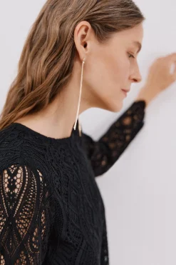 Cortefiel Top guipur manga larga Negro Discount