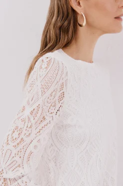 Cortefiel Top guipur manga larga Blanco Discount