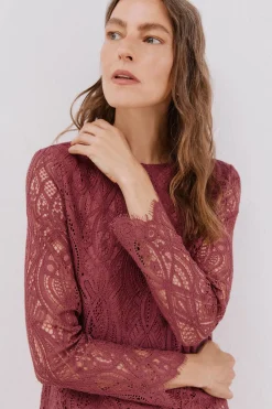 Cortefiel Top guipur manga larga Vino New