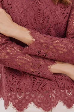 Cortefiel Top guipur manga larga Vino New