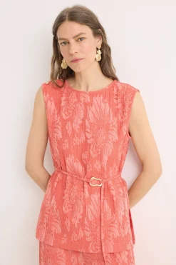 Cortefiel Top jacquard hebilla Coral Online