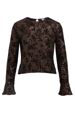 Object Top lentejuelas y flocado Marrón oscuro Sale