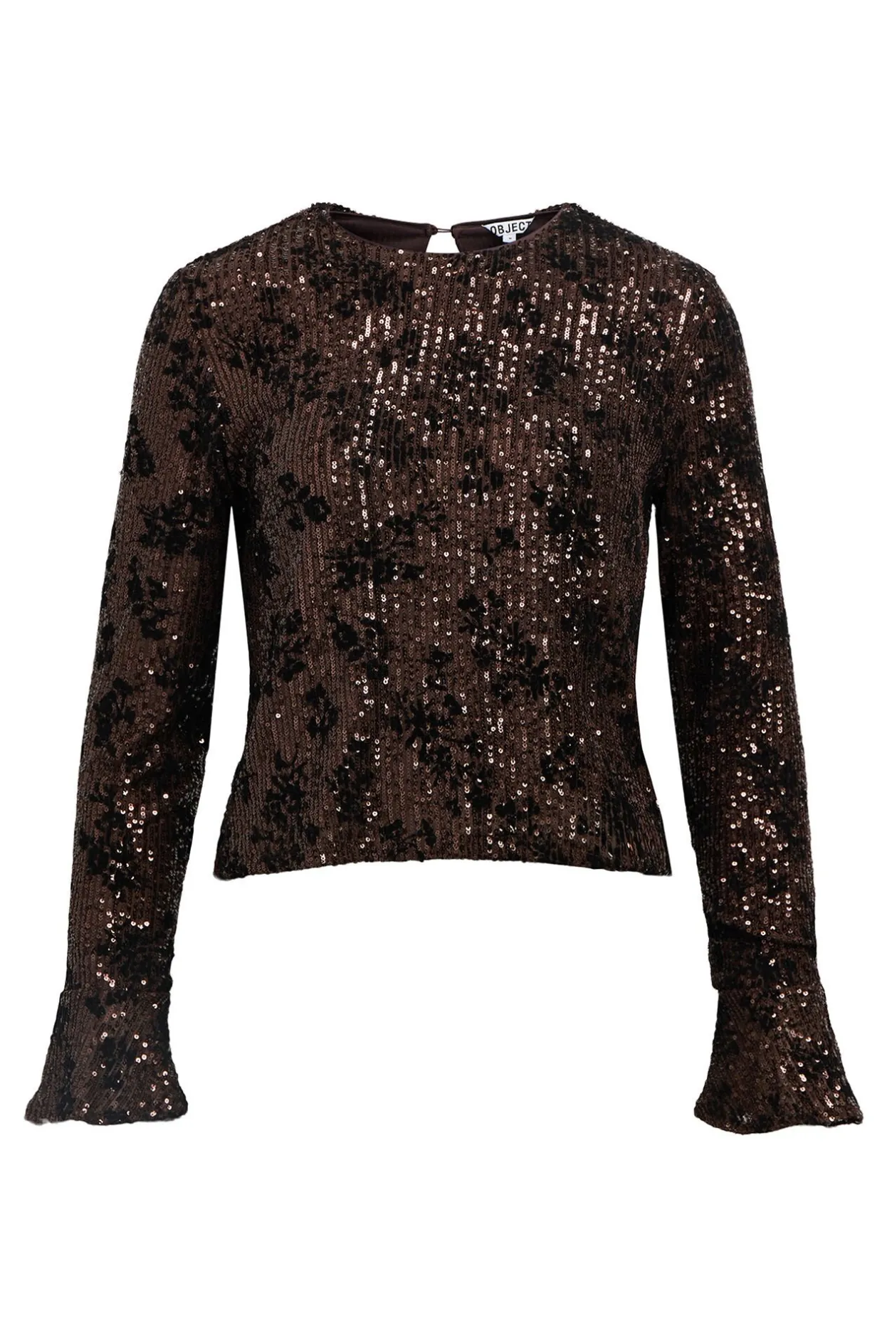 Object Top lentejuelas y flocado Marrón oscuro Sale