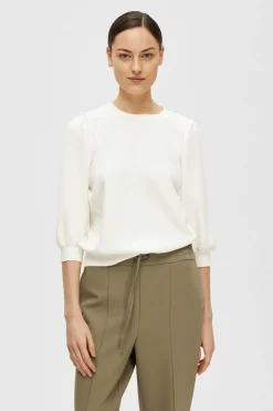 Selected Top manga abullonada Blanco Outlet