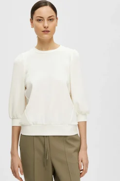 Selected Top manga abullonada Blanco Outlet