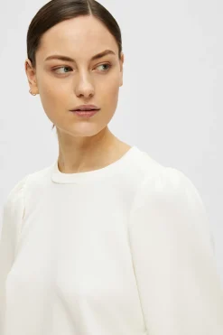 Selected Top manga abullonada Blanco Outlet