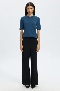 Selected Top manga corta brillo Azul marino Best