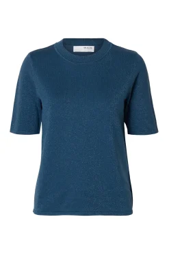 Selected Top manga corta brillo Azul marino Best