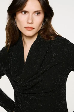 Selected Top manga larga brillo Negro Best