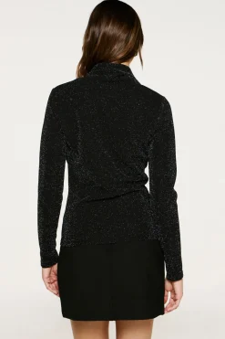 Selected Top manga larga brillo Negro Best