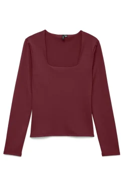 Vero Moda Top manga larga escote cuadrado Granate Hot