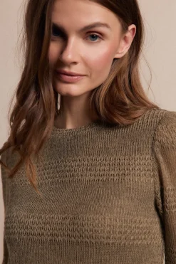 Slowlove Top manga larga estructura rústica Kaki Best