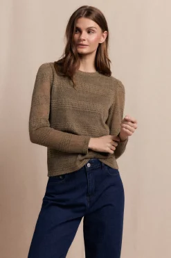 Slowlove Top manga larga estructura rústica Kaki Best