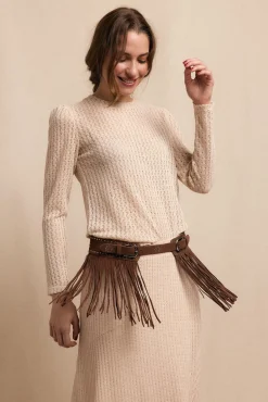 Slowlove Top manga larga estructura rústica Marfil