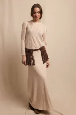 Slowlove Top manga larga estructura rústica Marfil