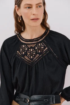 Cortefiel Top parche crochet Negro Hot