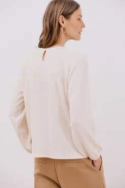 Cortefiel Top parche crochet Marfil Discount