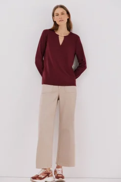 Cortefiel Top pieza dorada escote Vino Clearance