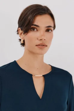 Cortefiel Top pieza dorada escote Azul marino New