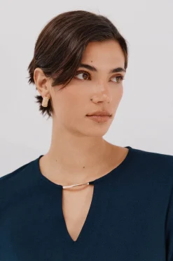 Cortefiel Top pieza dorada escote Azul marino New