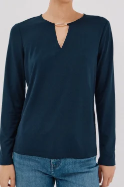 Cortefiel Top pieza dorada escote Azul marino New