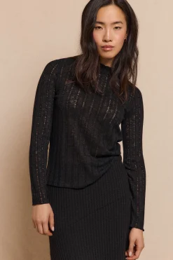 Slowlove Top punto estructura Negro New