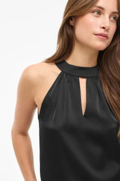 Vila Top satinado cuello halter Negro Best