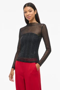 Vila Top transparente con purpurina Negro Hot